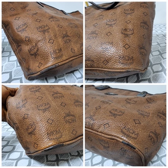 Authentic MCM Visetos Leather Tote Bag Brown/Black - Picture 5 of 15
